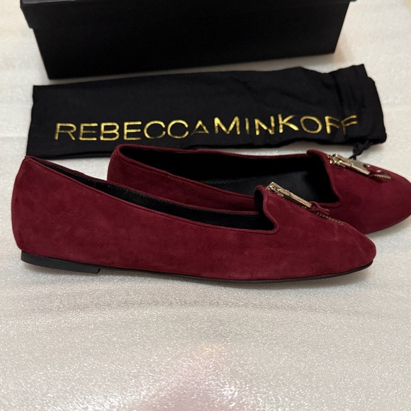 Rebecca Minkoff Maroon Suede Flats with Zipper Detail 8 NIB - Picture 9 of 10